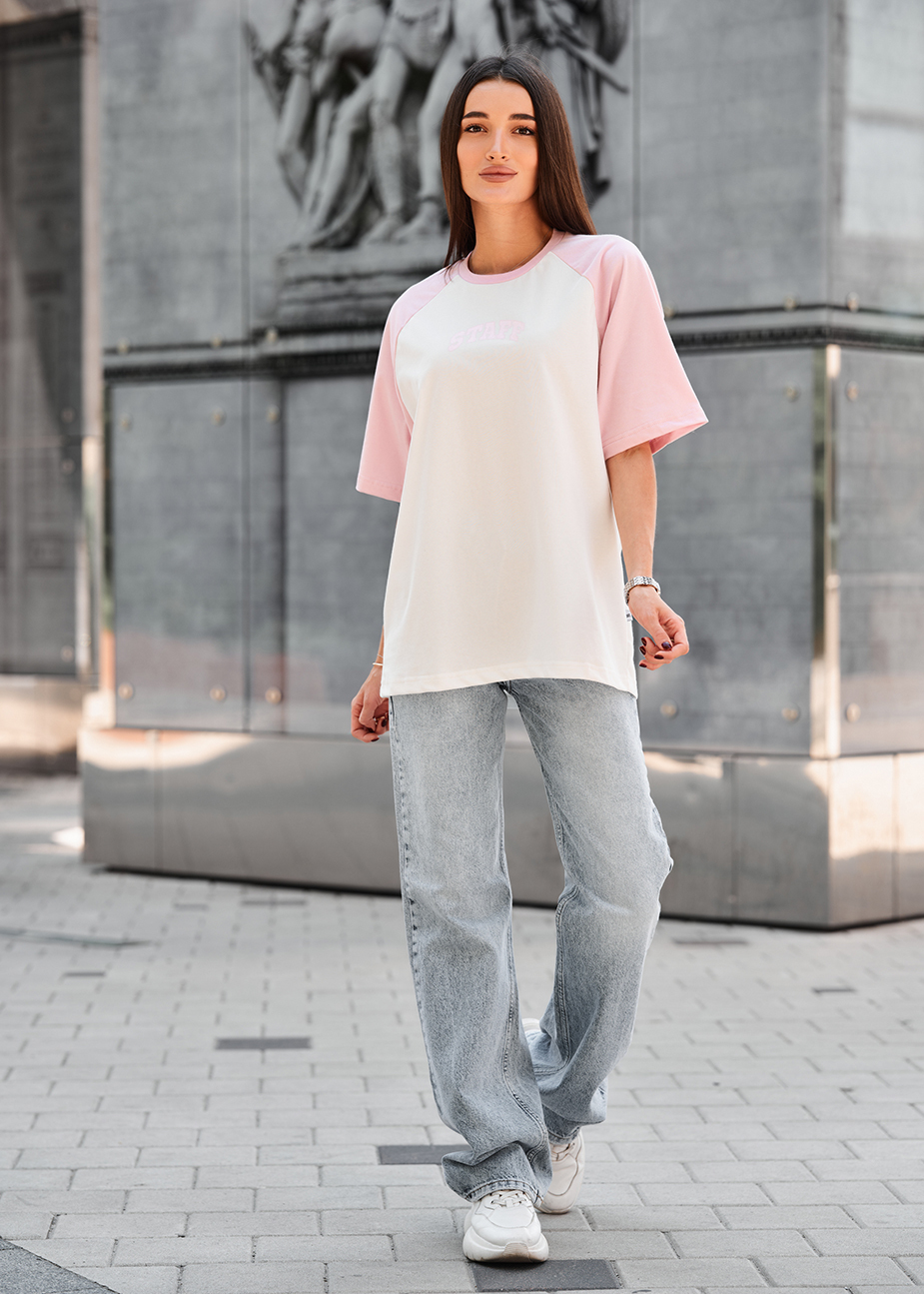 Tricou de damă Staff ed light pink & white logo oversize