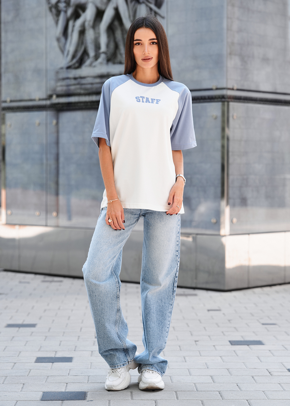 Tricou de damă Staff ed light blue & white logo oversize