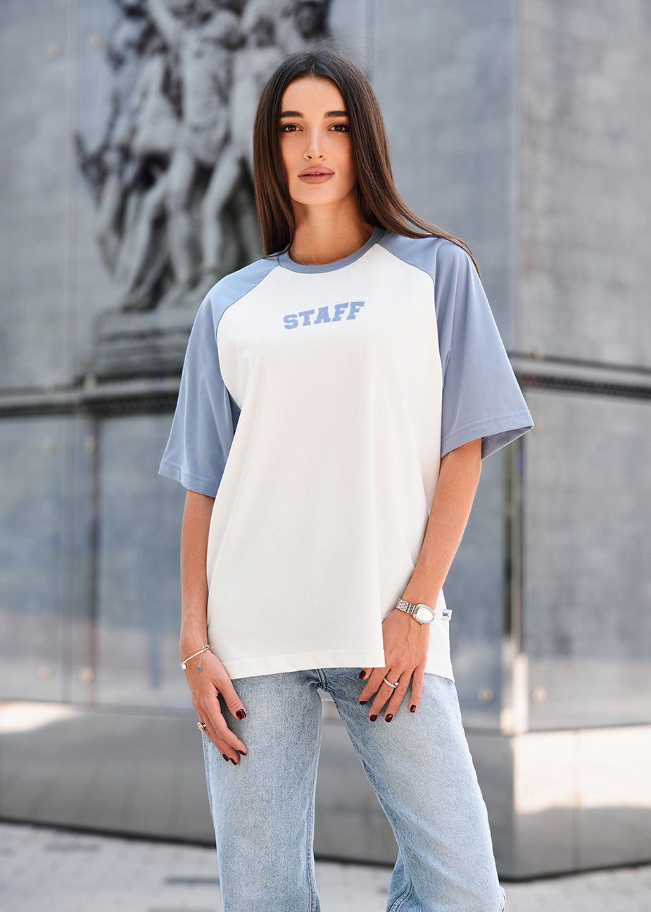 Tricou de damă Staff ed light blue & white logo oversize