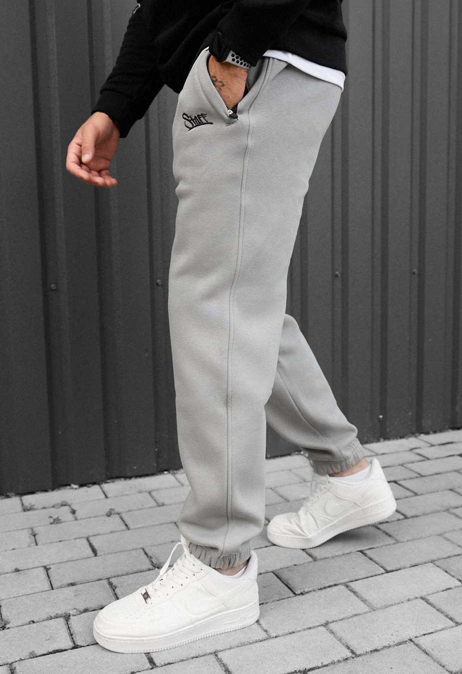 Pantaloni de trening Staff pul light gray logo fleece