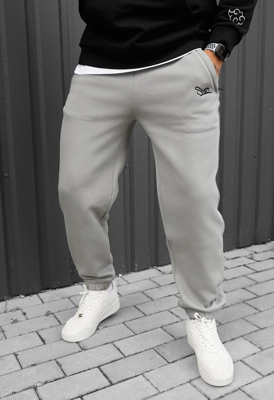 Pantaloni de trening Staff pul light gray logo fleece