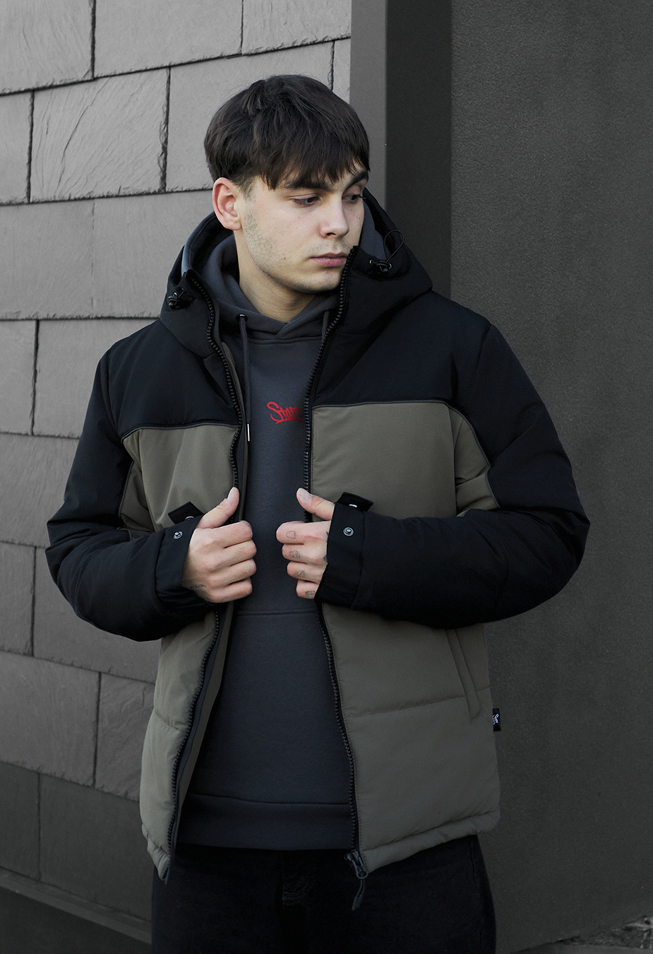 Geacă de iarnă Staff im black & dark khaki reflective