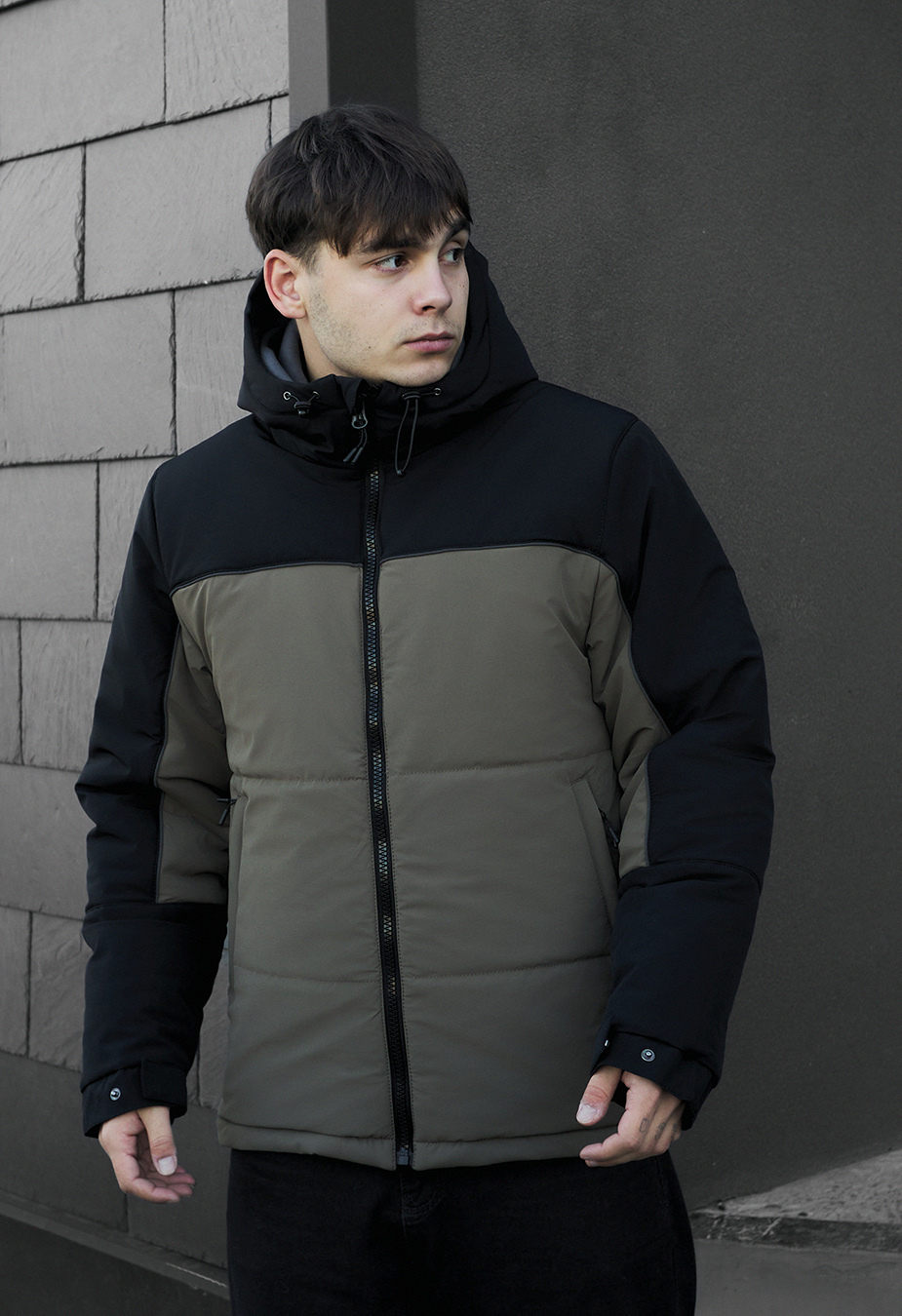 Geacă de iarnă Staff im black & dark khaki reflective
