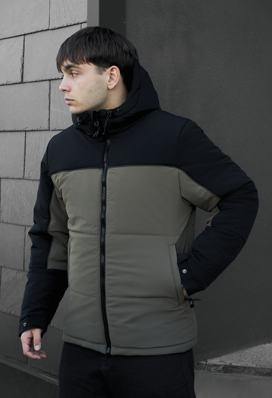 Geacă de iarnă Staff im black & dark khaki reflective