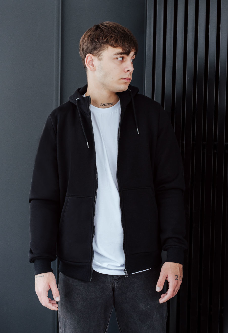 Hanorac cu fermoar Staff zip basic black fleece