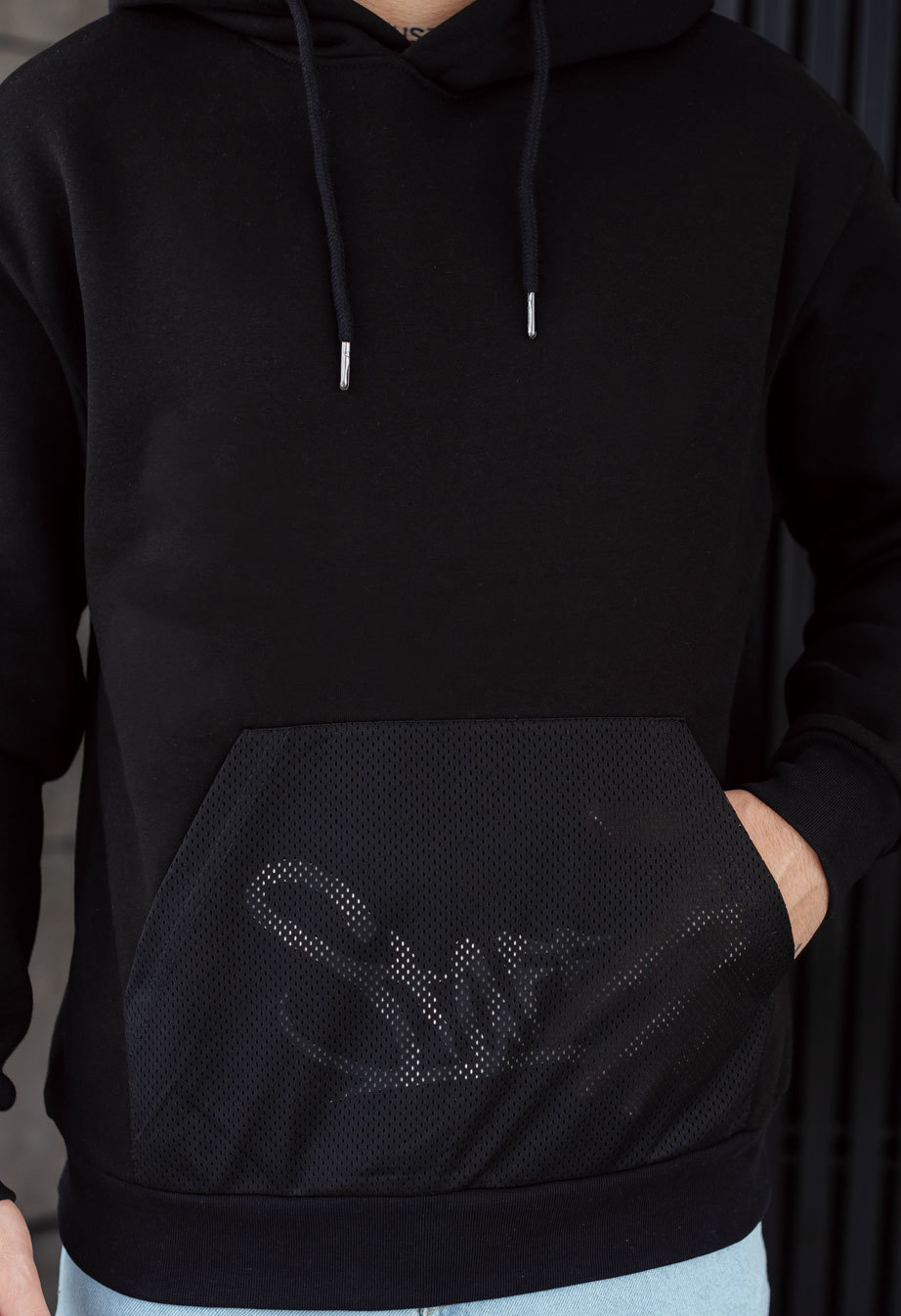 Hanorac Staff black netting oversize fleece