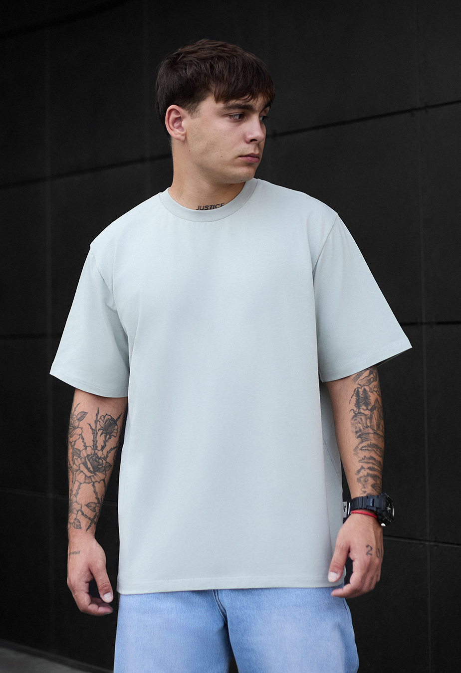 Tricou Staff light gray oversize