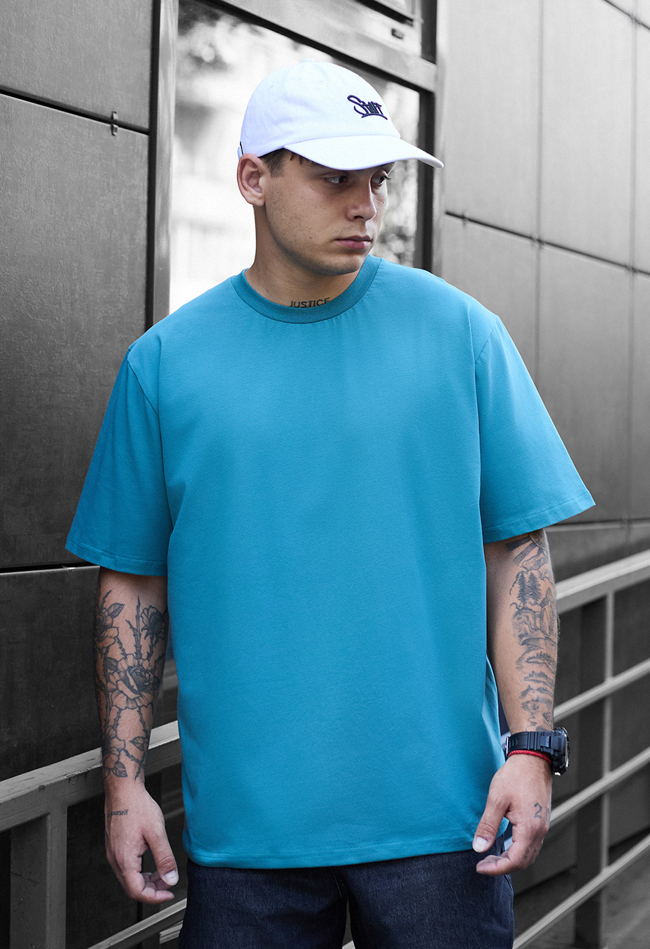 Tricou Staff blue turquoise oversize