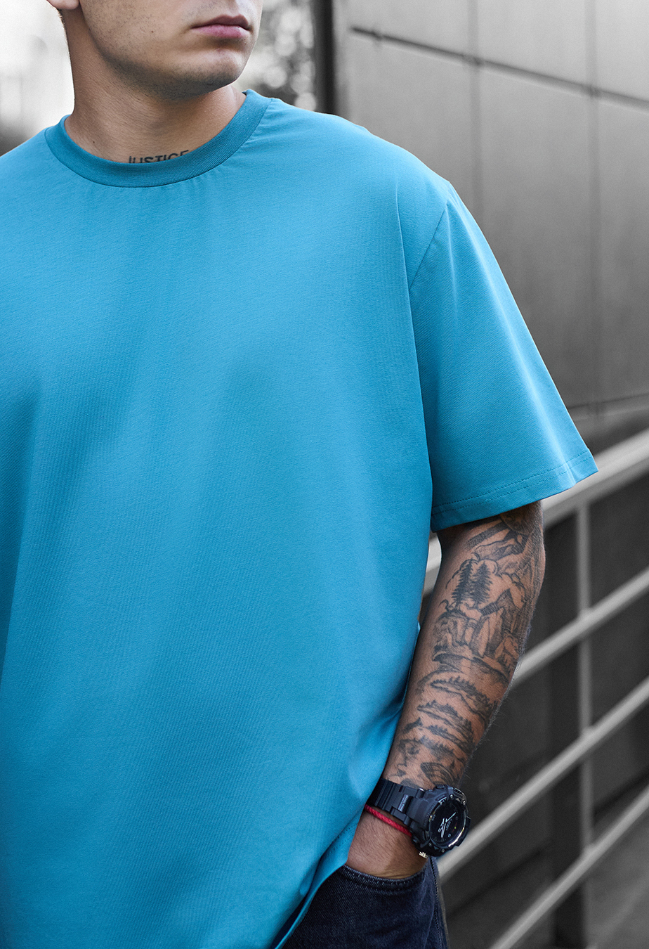 Tricou Staff blue turquoise oversize