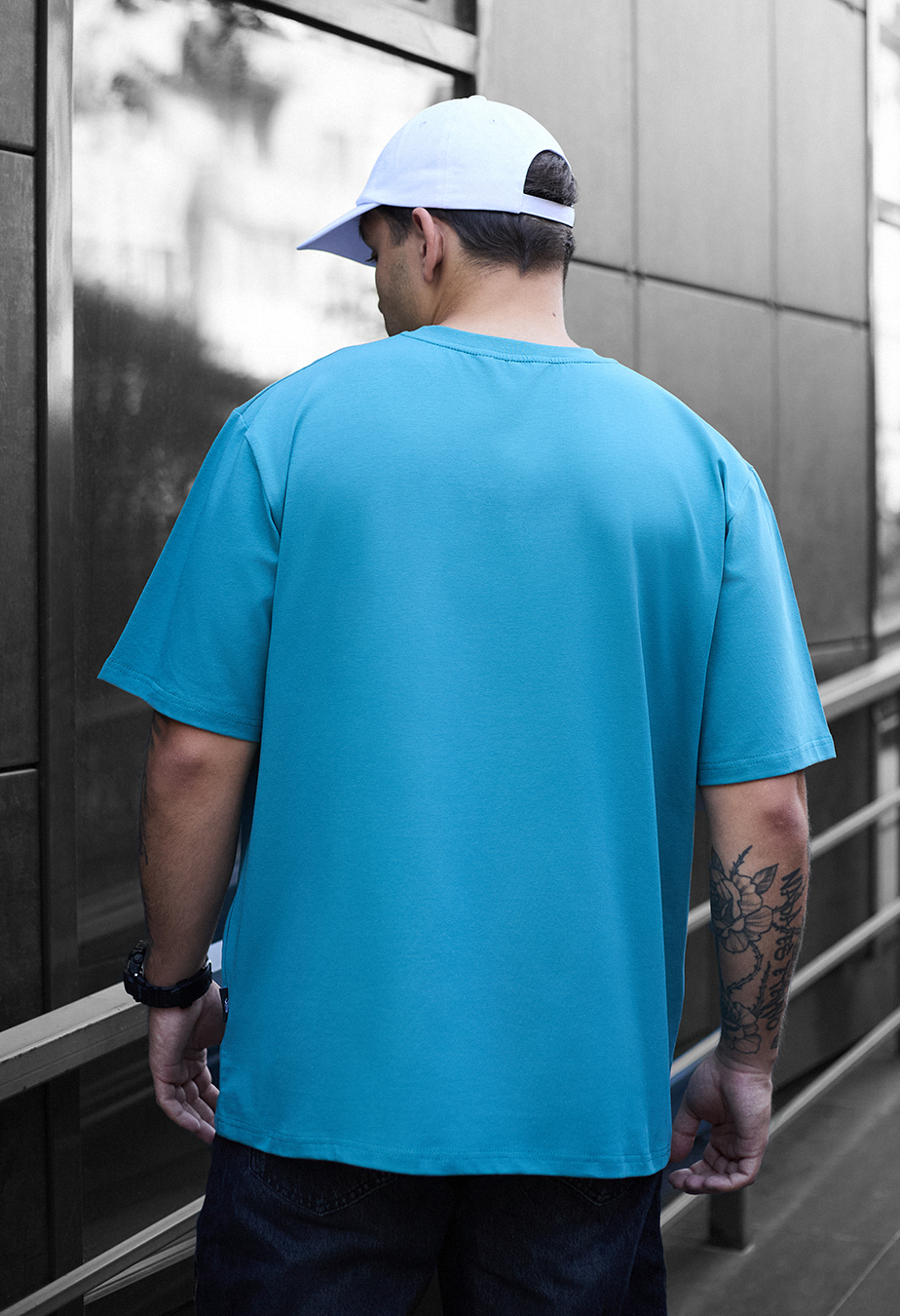Tricou Staff blue turquoise oversize