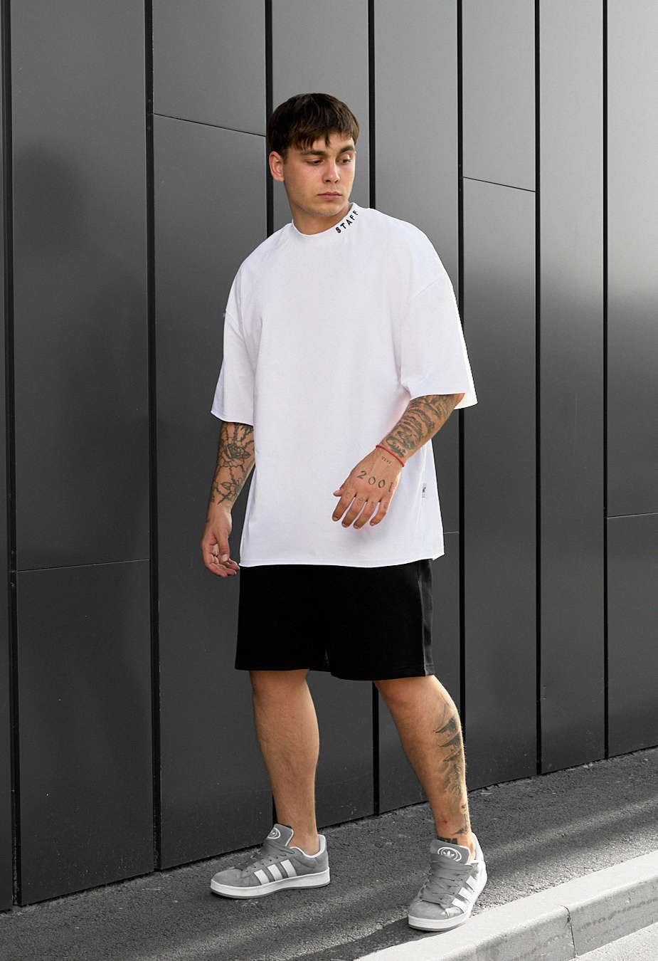 Set de vară tricou + pantaloni scurți Staff os black & white oversize