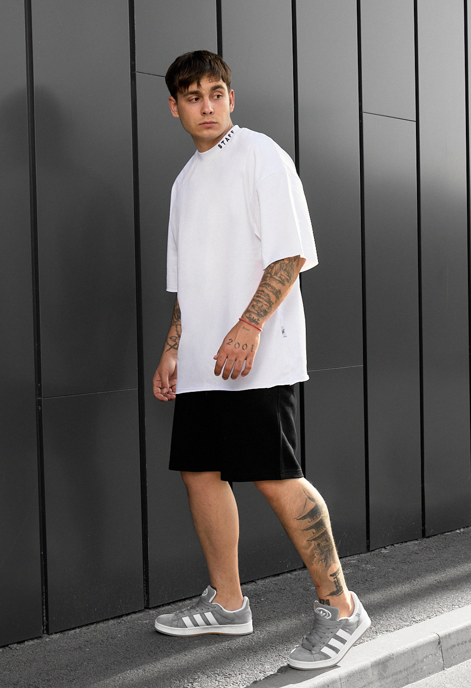 Set de vară tricou + pantaloni scurți Staff os black & white oversize