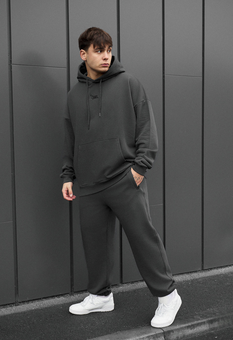 Costum de trening Staff sei logo dark gray oversize